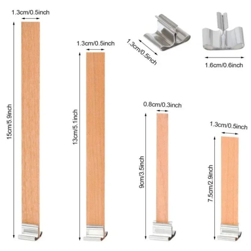 Wooden Candle Wicks with Metal Clips Natural Wood Wick Cores for DIY Soy Wax Candle Making