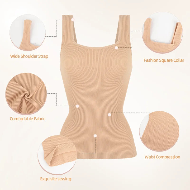 Stijlvolle S-3XL Dames Shapewear Tanktop - Naadloze Taille Trainer Tanks met Vierkante Kraag voor Buikcontrole en Lichaamsvormgeving