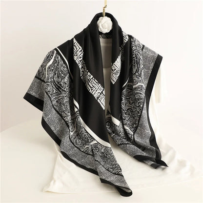 Elegante 90x90cm Twill Zijde-gevoel Vierkante Sjaal voor Dames - Luxe Haar Boomprint Hoofddoek, Sjaal en Nek Sjaal, Perfect voor Hijab of Bandana-stijl!