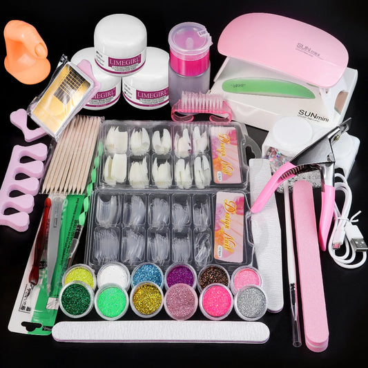 Ultieme Acryl Nagelkunstkit: Kristal Glitterpoeder en Vloeibare Monomeer voor Verbluffende 3D Manicure Creaties met Beitelgereedschap