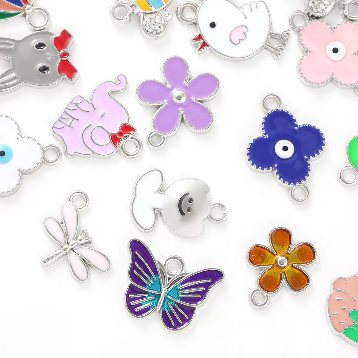 Mixed Enamel Charms Bulk Set Silver Plated Pendants DIY Bracelets Necklaces Jewelry Making Craft Supplies