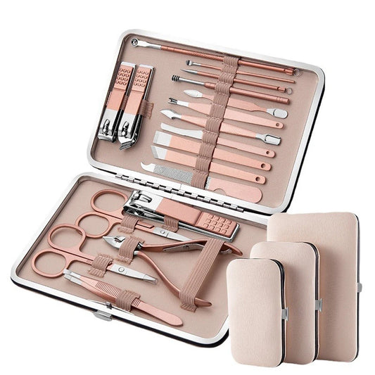 Premium 18-delige roestvrijstalen nagelreparatieset - Complete manicurekit met voet- en wenkbrauwknippers en arendneuszakklemmen