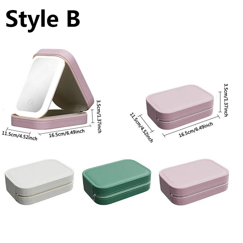 Strakke LED-verlichte cosmetica-etui met spiegel - Stijlvolle PU leren draagbare reismake-up organizer - Waterdichte make-upopslagoplossing