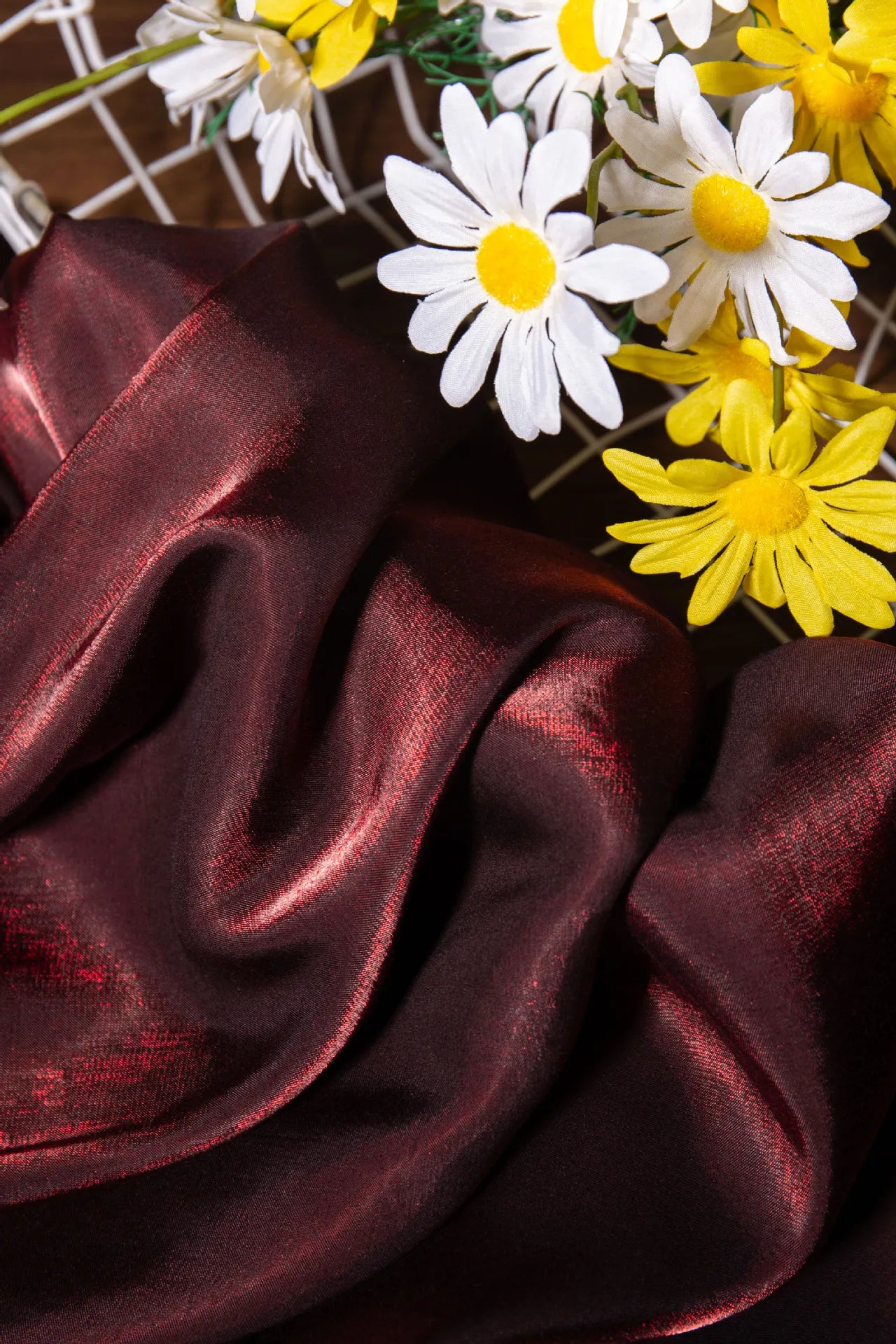 Wine Red Shimmer Fabric 150cm Wide Glazed Silk Look Fabric for Party Dress Sewing DIY Apparel Supplies