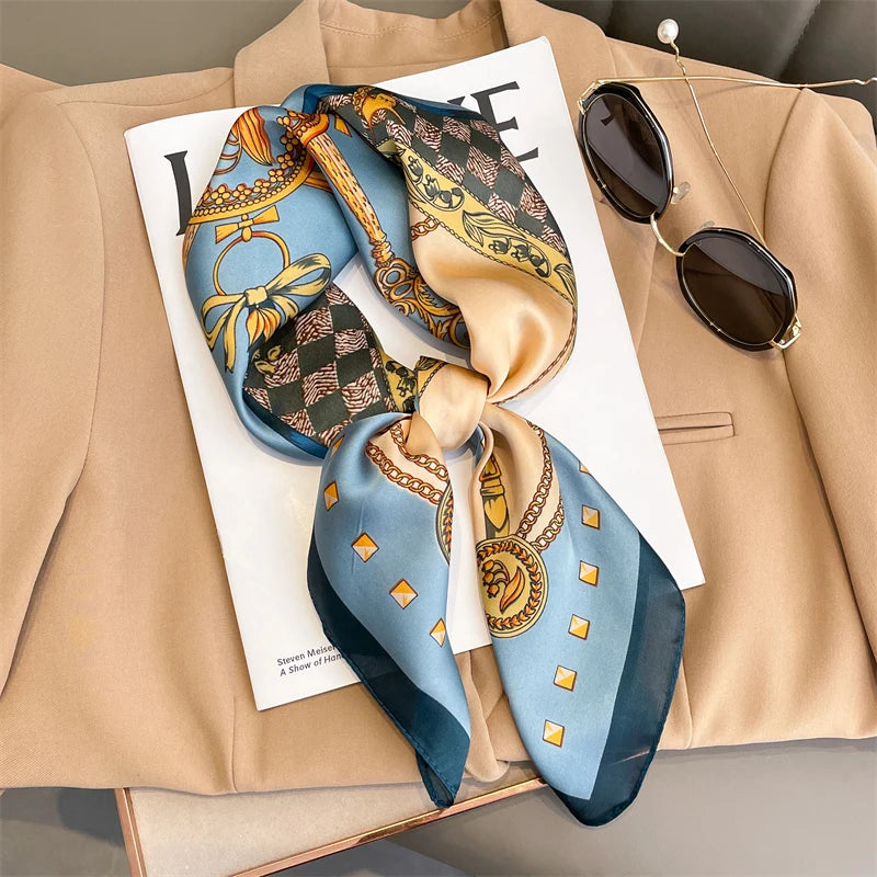 Chic Satijnen Zijden Geruite Sjaal voor Vrouwen - Elegante Hals- en Haarband, Perfect voor Werk en Mode in 2021 - Stijlvolle Hijab en Foulard Accessoire