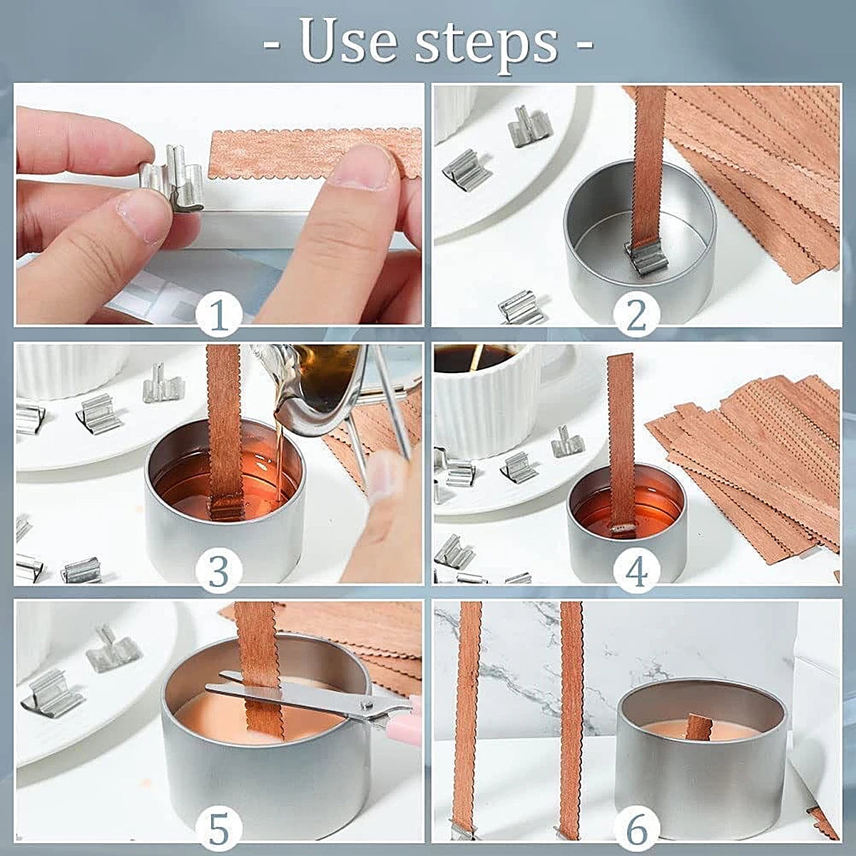 Wave Wooden Candle Wicks with Metal Clips Smokeless Eco Friendly Wood Wicks for Soy Wax DIY Candle Making