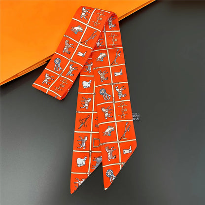 2024 Chic Zebra Florale Zijden Sjaal - Luxe Modeaccessoire voor Vrouwen, Veelzijdige Haarband, Stijlvolle Neckerchief en Elegante Tas Sjaal