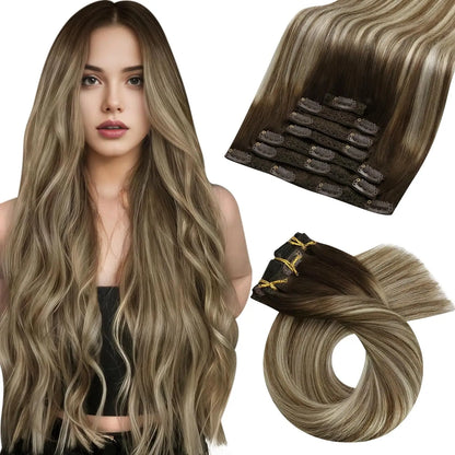 Transformeer je look met Moresoo Premium Clip-In Haarextensions - 100% Natuurlijke Remy Haar, Rechte Stijl, Verkrijgbaar in 5 en 7 Delige Sets!