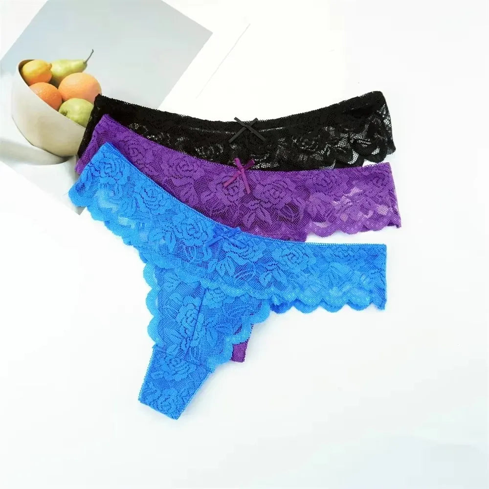 3-delige set! Gratis verzendkosten op stijlvolle dames kant stringondergoed – Sexy lage taille transparante G-string voor de gedurfde en mooie!