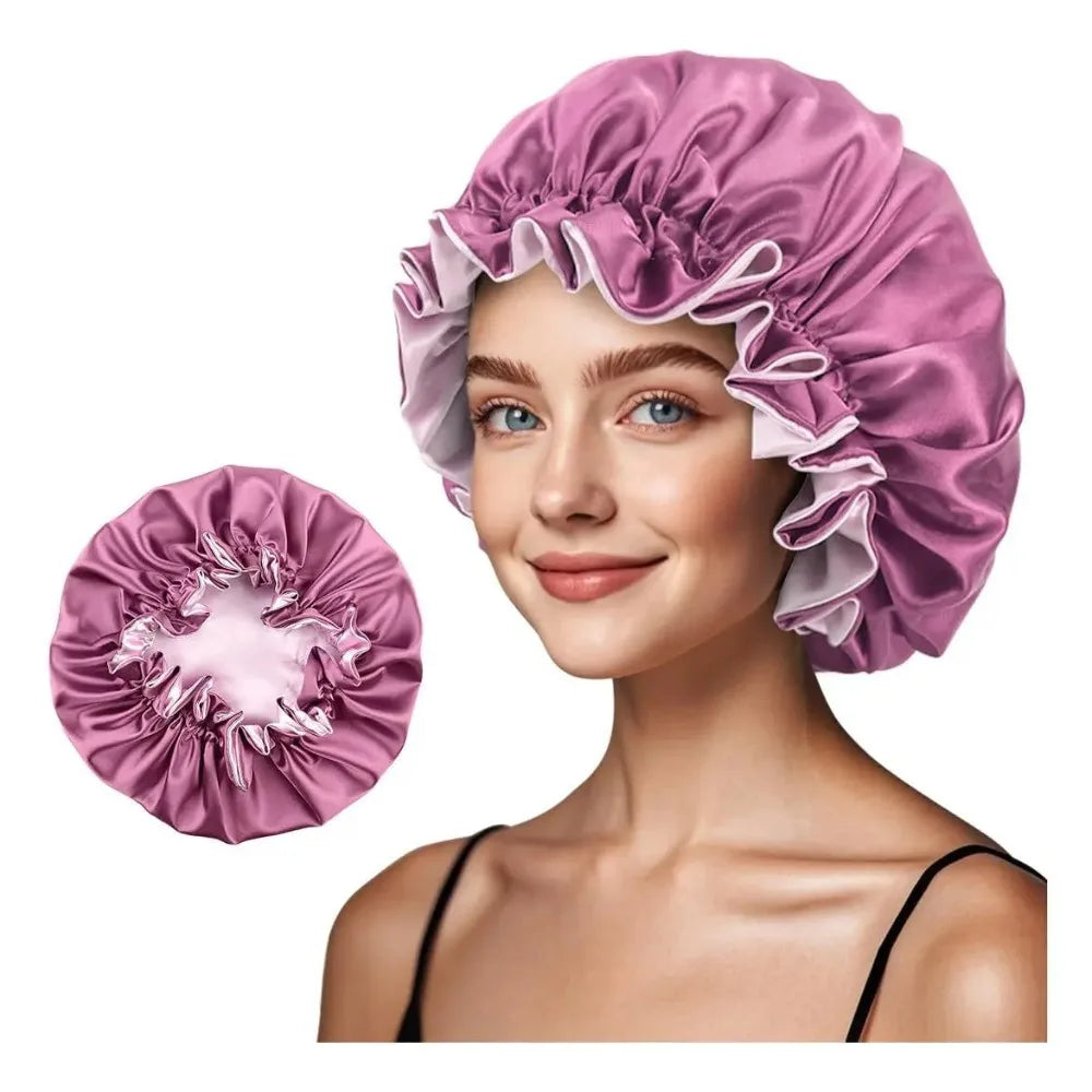 Double Layer Silk Satin Bonnet Lady Night Sleep Hats Fashion Shower Cap Head Cover for Women