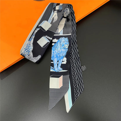 2024 Chic Zebra Florale Zijden Sjaal - Luxe Modeaccessoire voor Vrouwen, Veelzijdige Haarband, Stijlvolle Neckerchief en Elegante Tas Sjaal