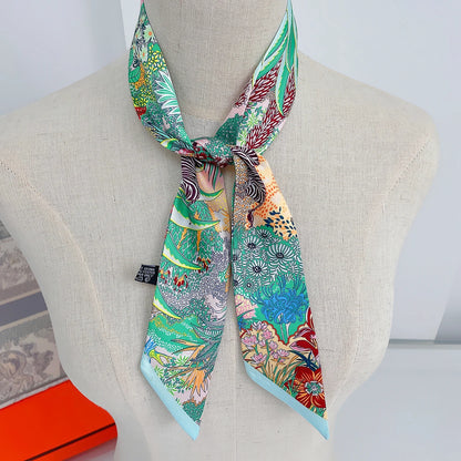 2024 Chic Zebra Florale Zijden Sjaal - Luxe Modeaccessoire voor Vrouwen, Veelzijdige Haarband, Stijlvolle Neckerchief en Elegante Tas Sjaal