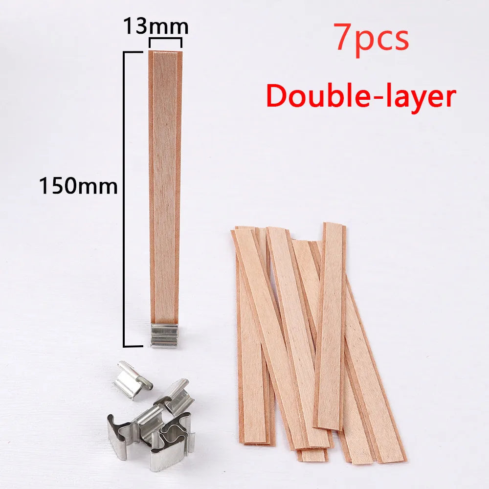 Double Layer Wooden Candle Wicks with Base for Soy Wax DIY Candle Making Supplies
