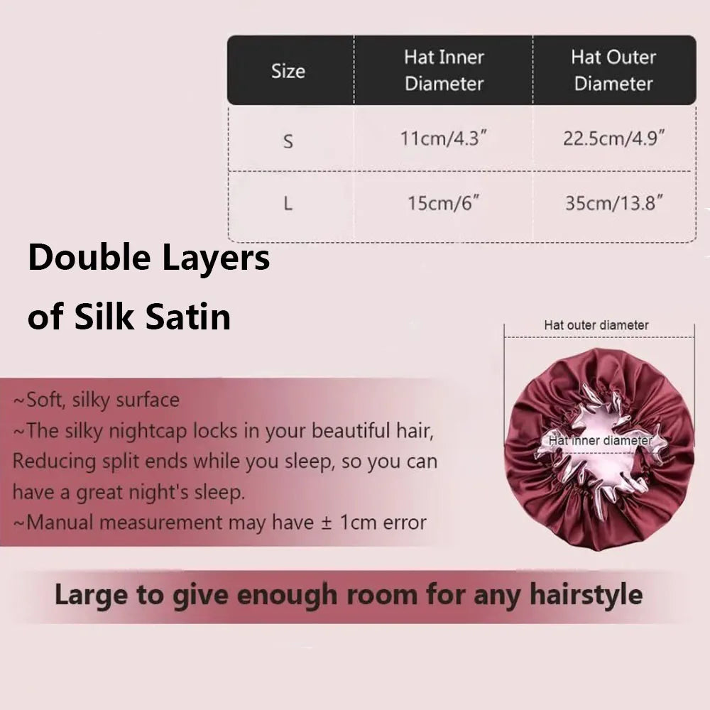 Double Layer Silk Satin Bonnet Lady Night Sleep Hats Fashion Shower Cap Head Cover for Women