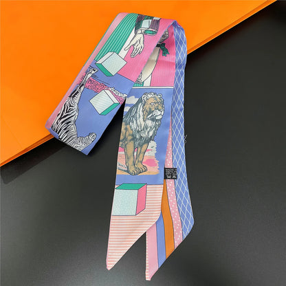 2024 Chic Zebra Florale Zijden Sjaal - Luxe Modeaccessoire voor Vrouwen, Veelzijdige Haarband, Stijlvolle Neckerchief en Elegante Tas Sjaal