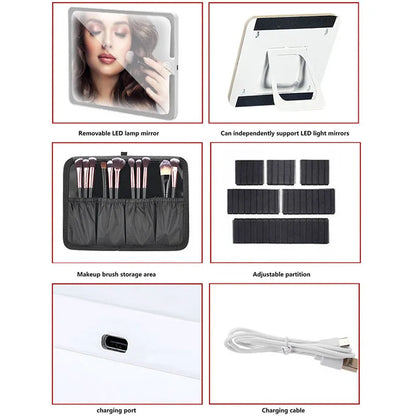 Strakke LED-verlichte cosmetica-etui met spiegel - Stijlvolle PU leren draagbare reismake-up organizer - Waterdichte make-upopslagoplossing