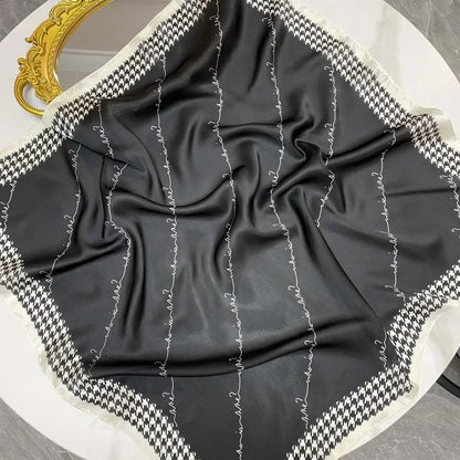 Chic 2025 Lente & Herfst Imitatie Zijde Sjaal voor Vrouwen - 70cm Gedrukt Vierkant Ontwerp, Veelzijdige Zachte Haarband & Sjaal Wikkel, Perfecte Hijab Accessoire!