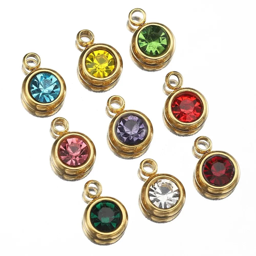 20pcs Stainless Steel Crystal Charms 6mm Pendants