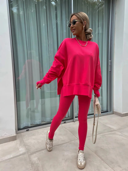 Stijlvolle Lente/Zomer 2024 Dames 2-Piece Set: Trendy Loose-Fit Sweater en Strakke Broeken Combinatie