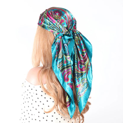 Elegante Zijden Headscarf voor Vrouwen - Luxe Satijnen Zomer Foulard & Stijlvolle 90cm Vierkante Haardoek Bandana