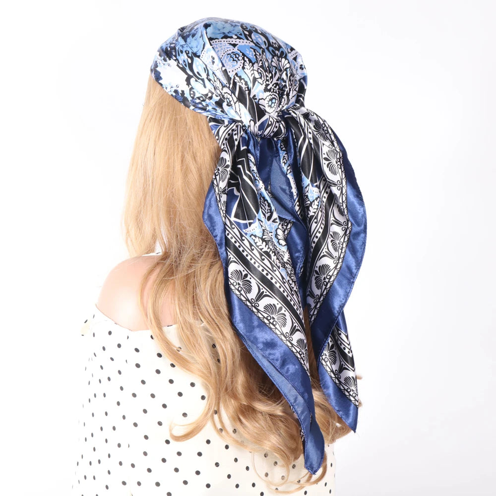 Elegante Zijden Headscarf voor Vrouwen - Luxe Satijnen Zomer Foulard & Stijlvolle 90cm Vierkante Haardoek Bandana