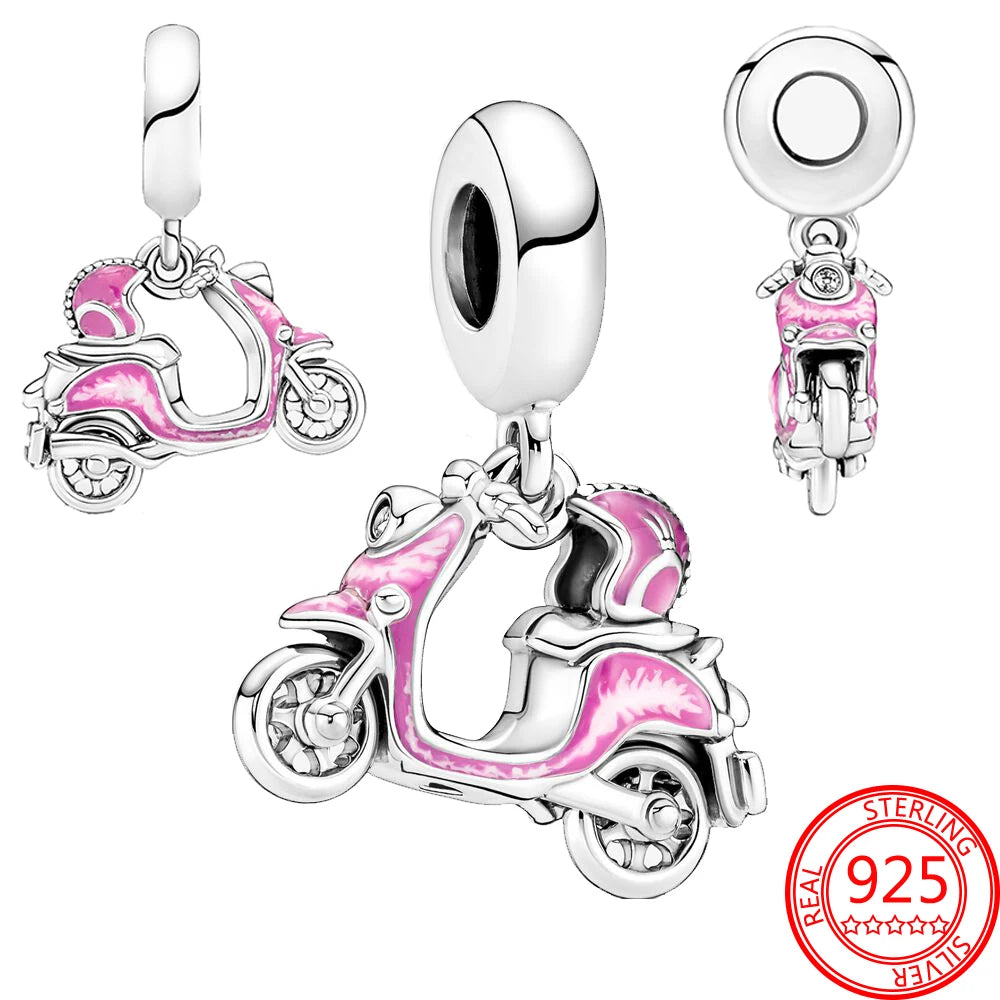 925 Sterling Silver Charm Beads Hearts Scooter Dumbbell Pearl DIY Bracelet Jewelry Making Supplies