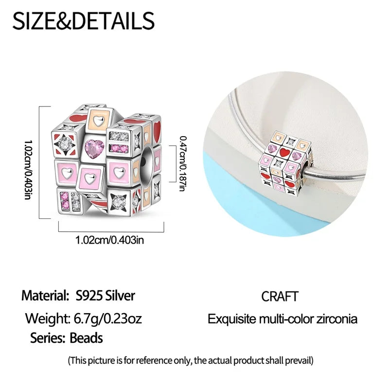 925 Sterling Silver Puzzle Charms Bead with Zircon Inlay DIY Bracelet Pendant Jewelry Making Supplies