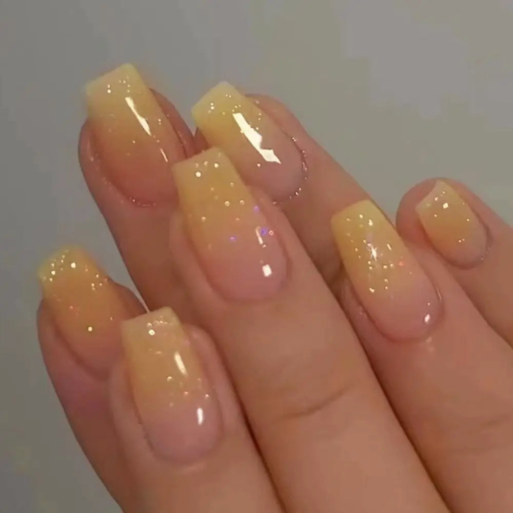 Set van 24 Eenvoudige Gradient Franse Ballerina Druknagels - Waterdichte Medium Coffin Stijl Nepnagels voor Moeiteloze Elegantie!