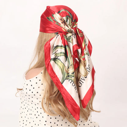 Elegante Zijden Headscarf voor Vrouwen - Luxe Satijnen Zomer Foulard & Stijlvolle 90cm Vierkante Haardoek Bandana