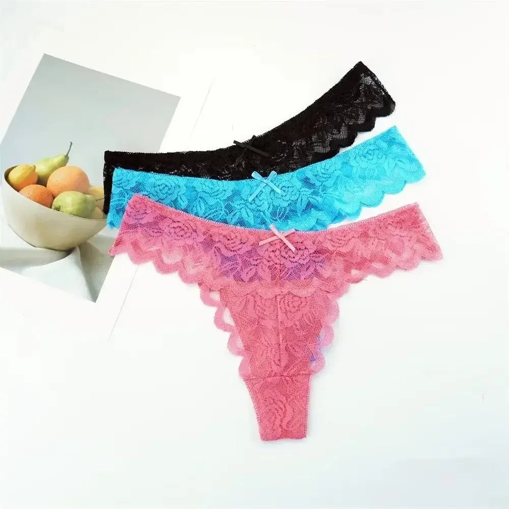 3-delige set! Gratis verzendkosten op stijlvolle dames kant stringondergoed – Sexy lage taille transparante G-string voor de gedurfde en mooie!