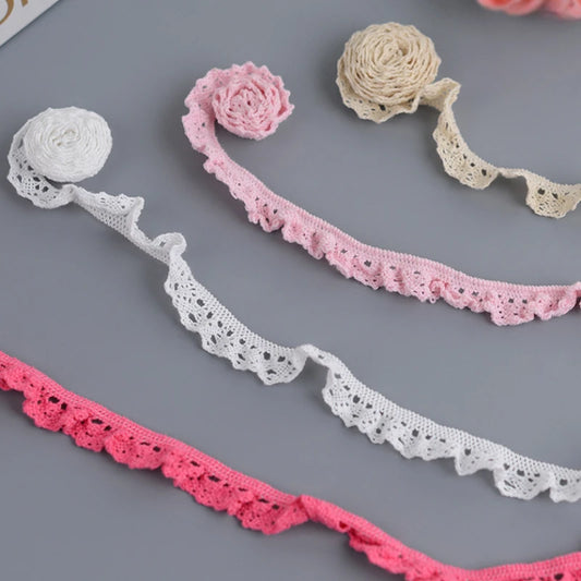 Elastic Cotton Lace Trim Scalloped White Pink Lace Ribbon Sewing Accessories DIY Clothing Crafts