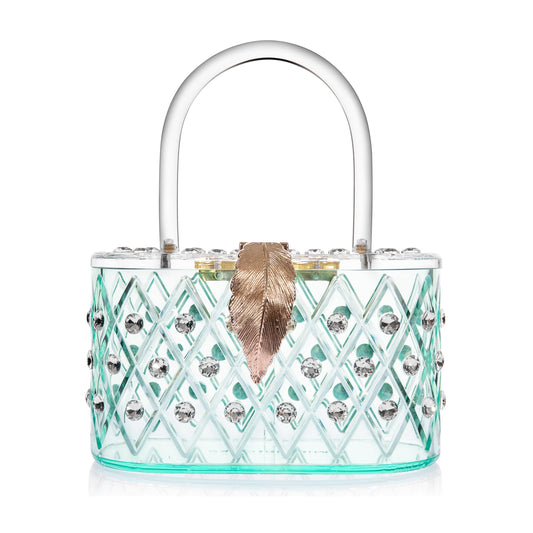 1950 Vintage Style “Spearmint Ice" Crystal Acrylic Lucite Box Clutch Bag-0