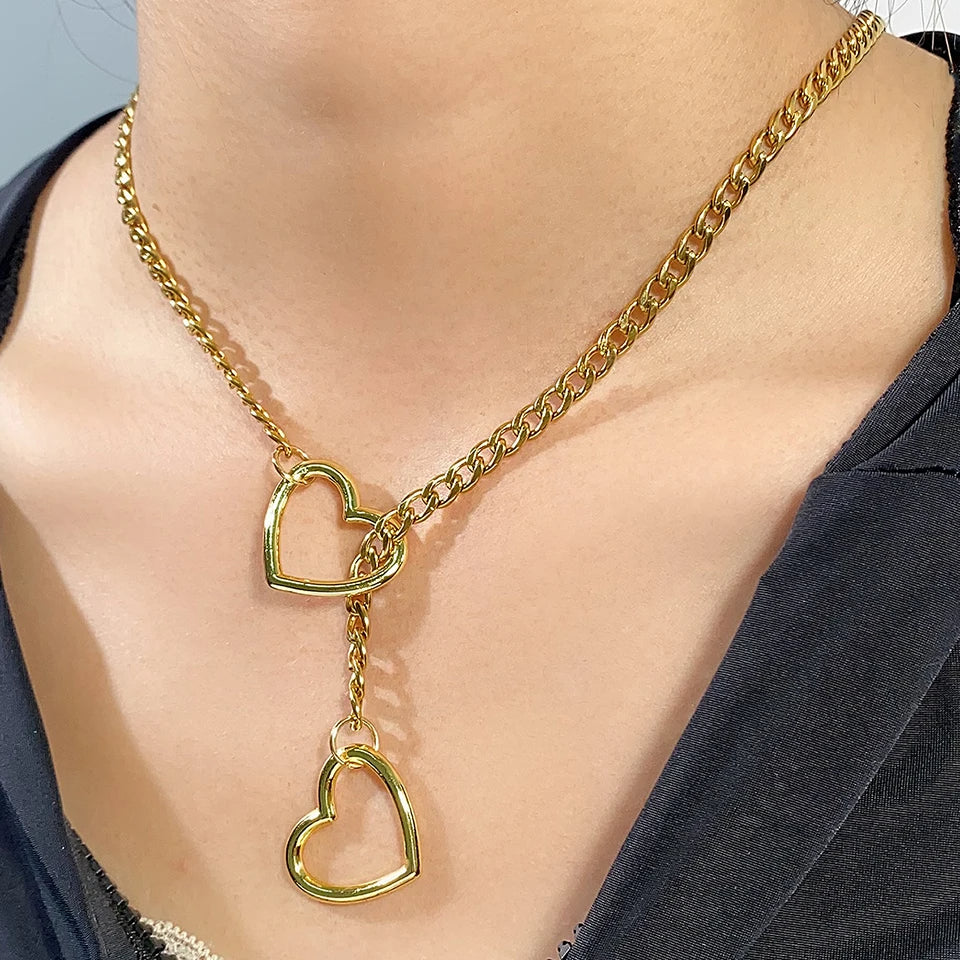 Stoere Hart Slip Chain Necklace voor Vrouwen – Lange Punk Rock Choker, Verstelbare Goth Sieraden & Perfect Cadeau!