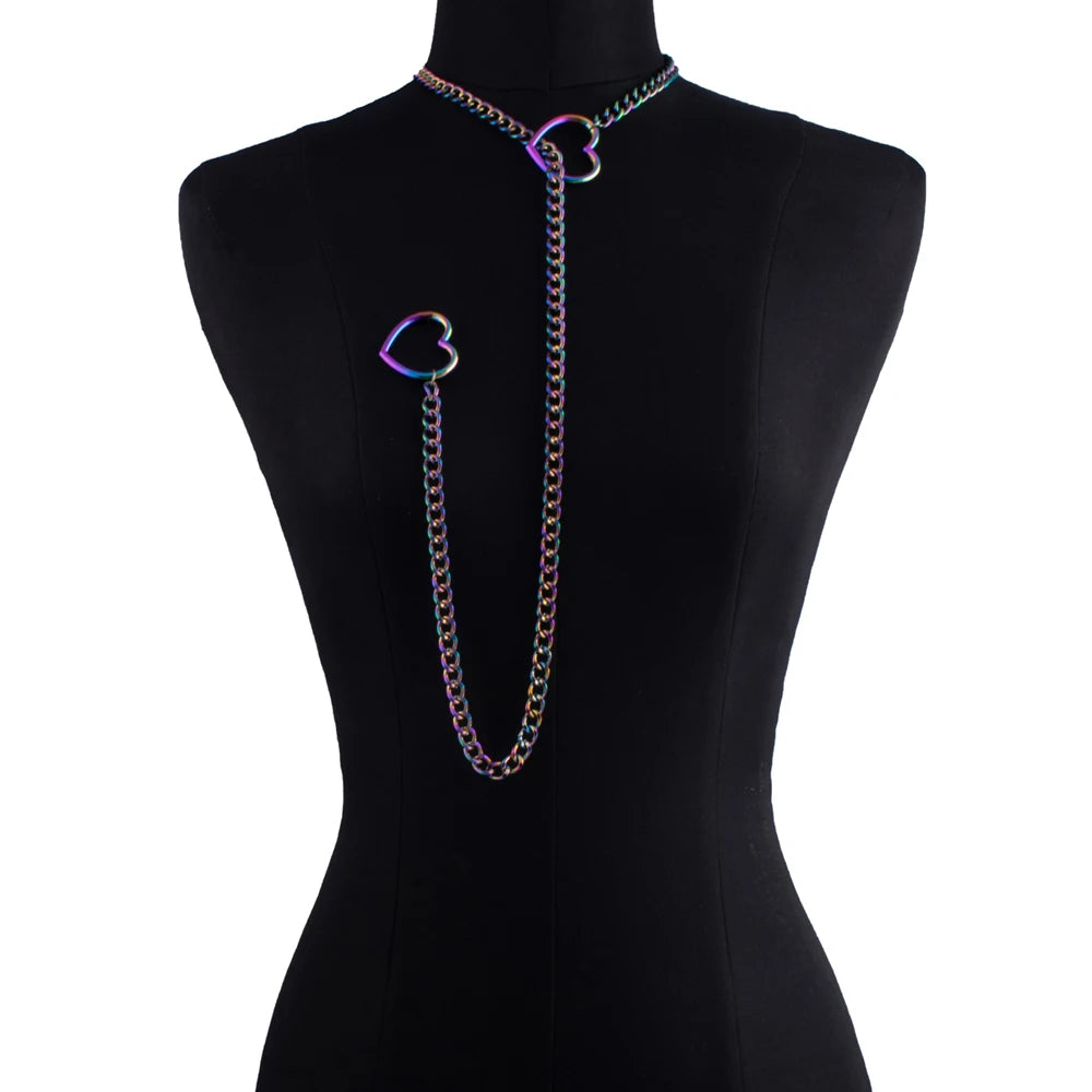 Stoere Hart Slip Chain Necklace voor Vrouwen – Lange Punk Rock Choker, Verstelbare Goth Sieraden & Perfect Cadeau!