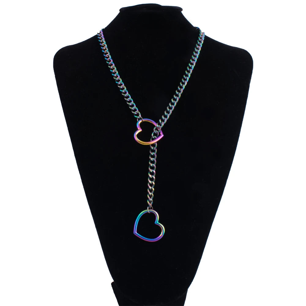 Stoere Hart Slip Chain Necklace voor Vrouwen – Lange Punk Rock Choker, Verstelbare Goth Sieraden & Perfect Cadeau!