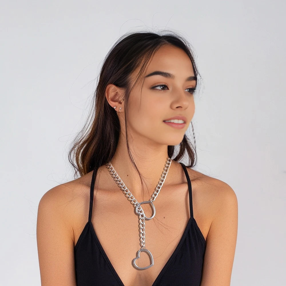 Stoere Hart Slip Chain Necklace voor Vrouwen – Lange Punk Rock Choker, Verstelbare Goth Sieraden & Perfect Cadeau!
