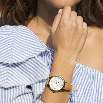 Timex Women's Brown Leather Watch, Silver Dial | TW2R27900-3