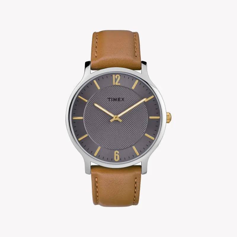 Timex Men's Brown Leather Watch, Gray Dial | TW2R49700-0