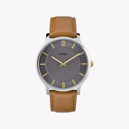 Timex Men's Brown Leather Watch, Gray Dial | TW2R49700-0