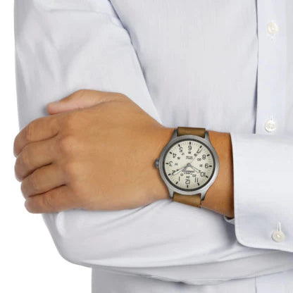 Timex Men's Brown Leather Watch, Gray Dial | TW2R49700-3