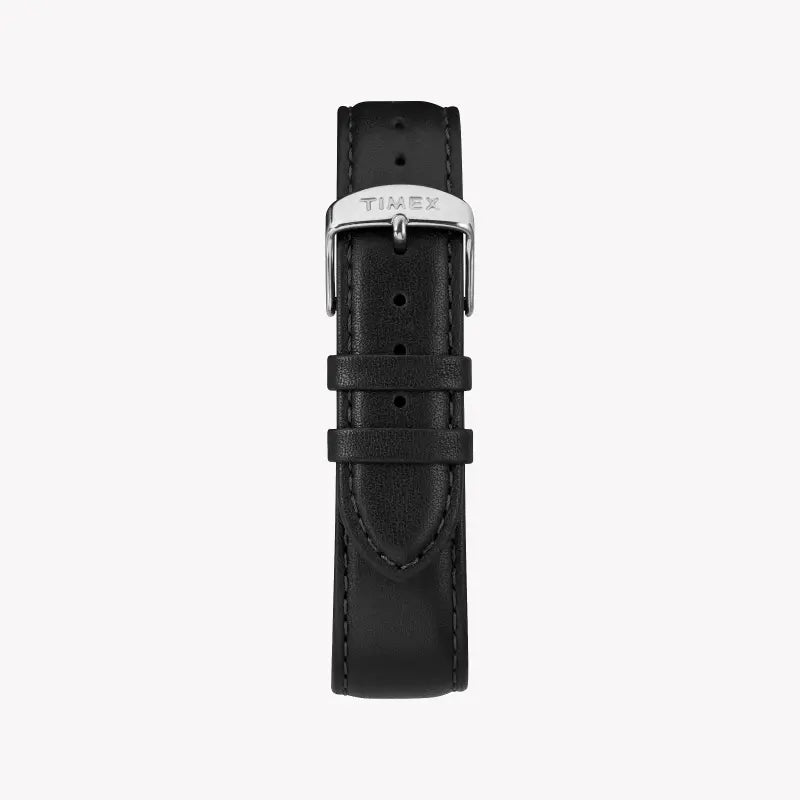 Timex Men's Black Leather Watch, Silver Dial | TW2R50000-2
