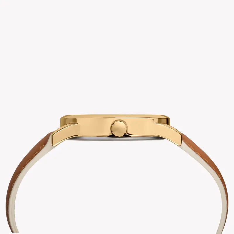 Timex Women's Brass Watch, Off White Dial, Tan Leather | TW2R62700-1