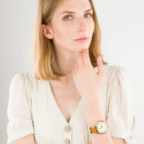 Timex Women's Brass Watch, Off White Dial, Tan Leather | TW2R62700-3