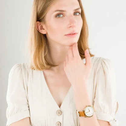 Timex Women's Brass Watch, Off White Dial, Tan Leather | TW2R62700-3