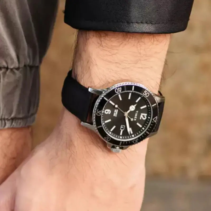 Timex Men's Brass Black Leather Watch, Black Dial | TW2R64400-3