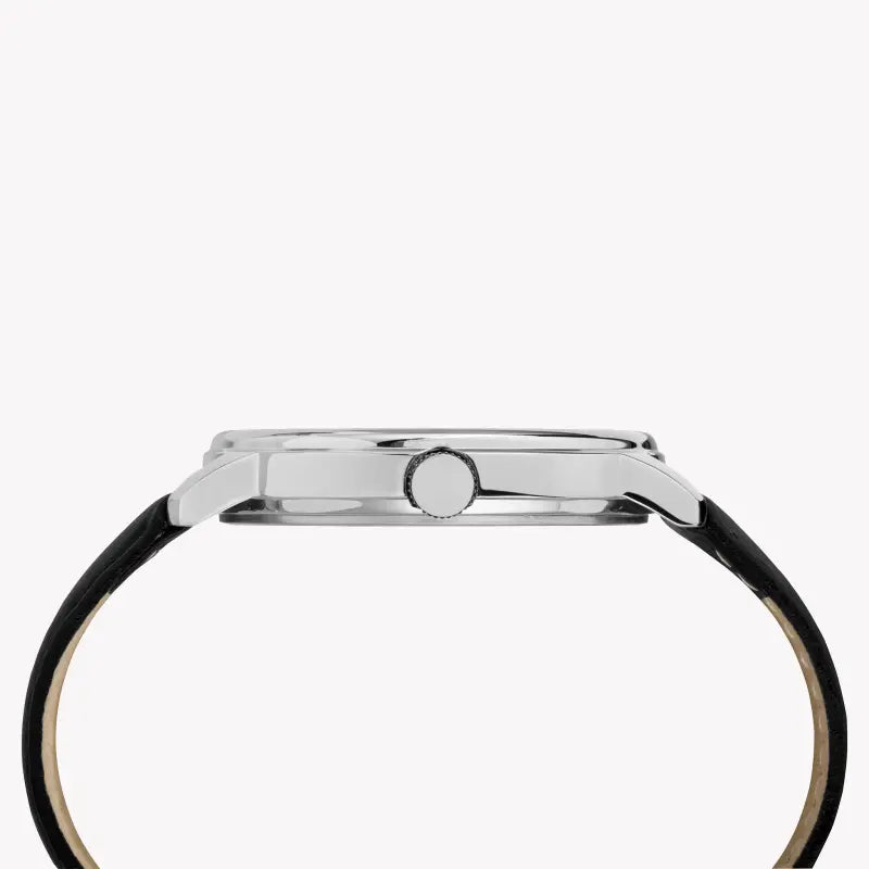 Timex Men's Black Leather Watch, Silver Dial | TW2R85300-1