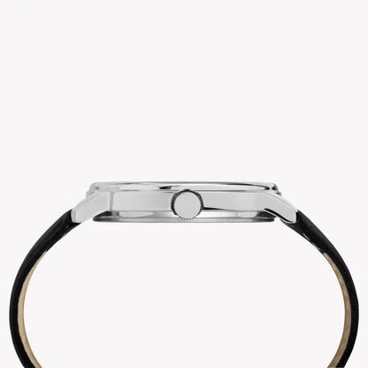 Timex Men's Black Leather Watch, Silver Dial | TW2R85300-1