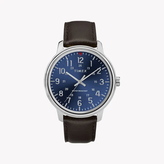 Timex Men's Brown Leather Watch, Blue Dial | TW2R85400-0