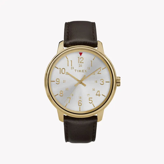 Timex Men's Brown Leather Watch, Silver Dial | TW2R85600-0