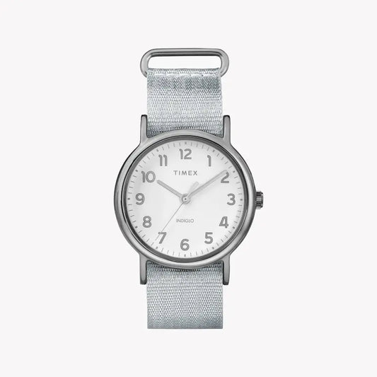 Timex Women's Silver Fabric Watch, White Dial | TW2R92500-0